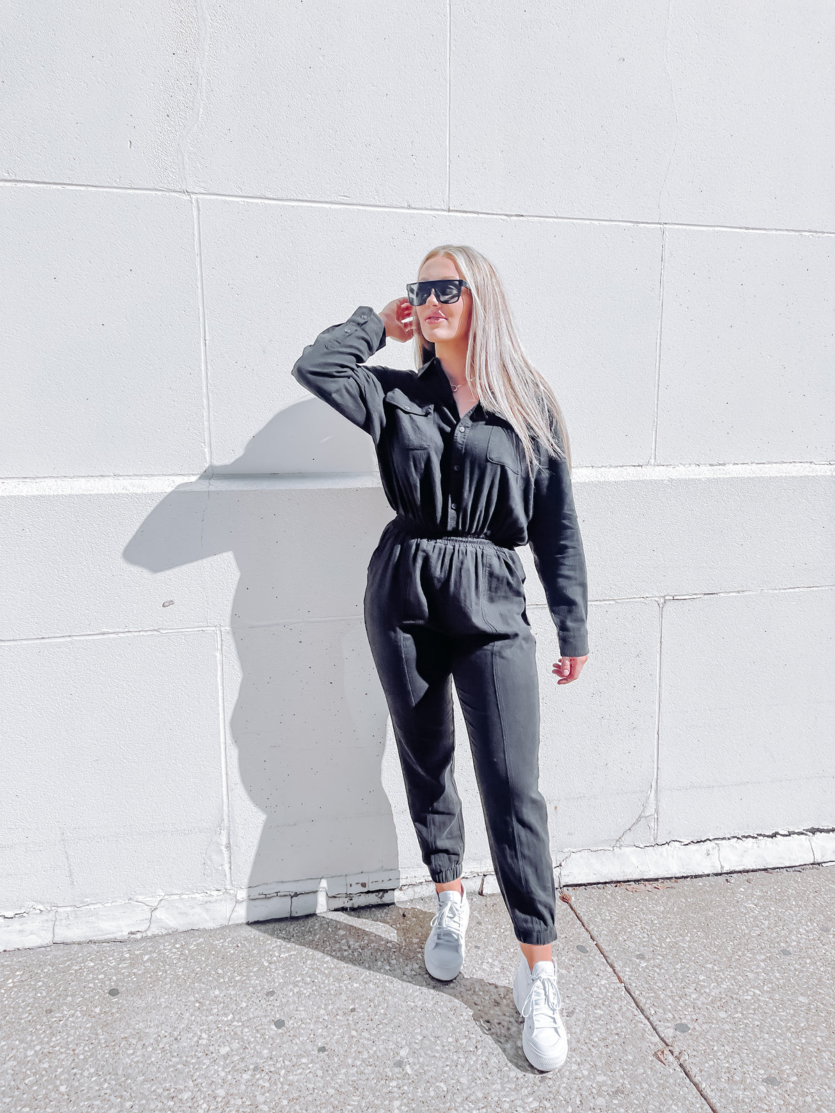Black Twill Gauze Washed Jumpsuit