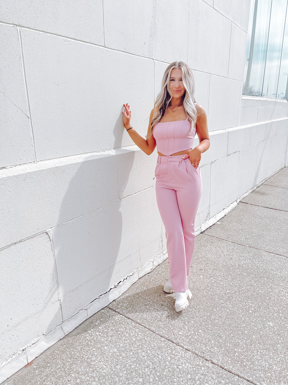 Pink Straight Leg Trousers