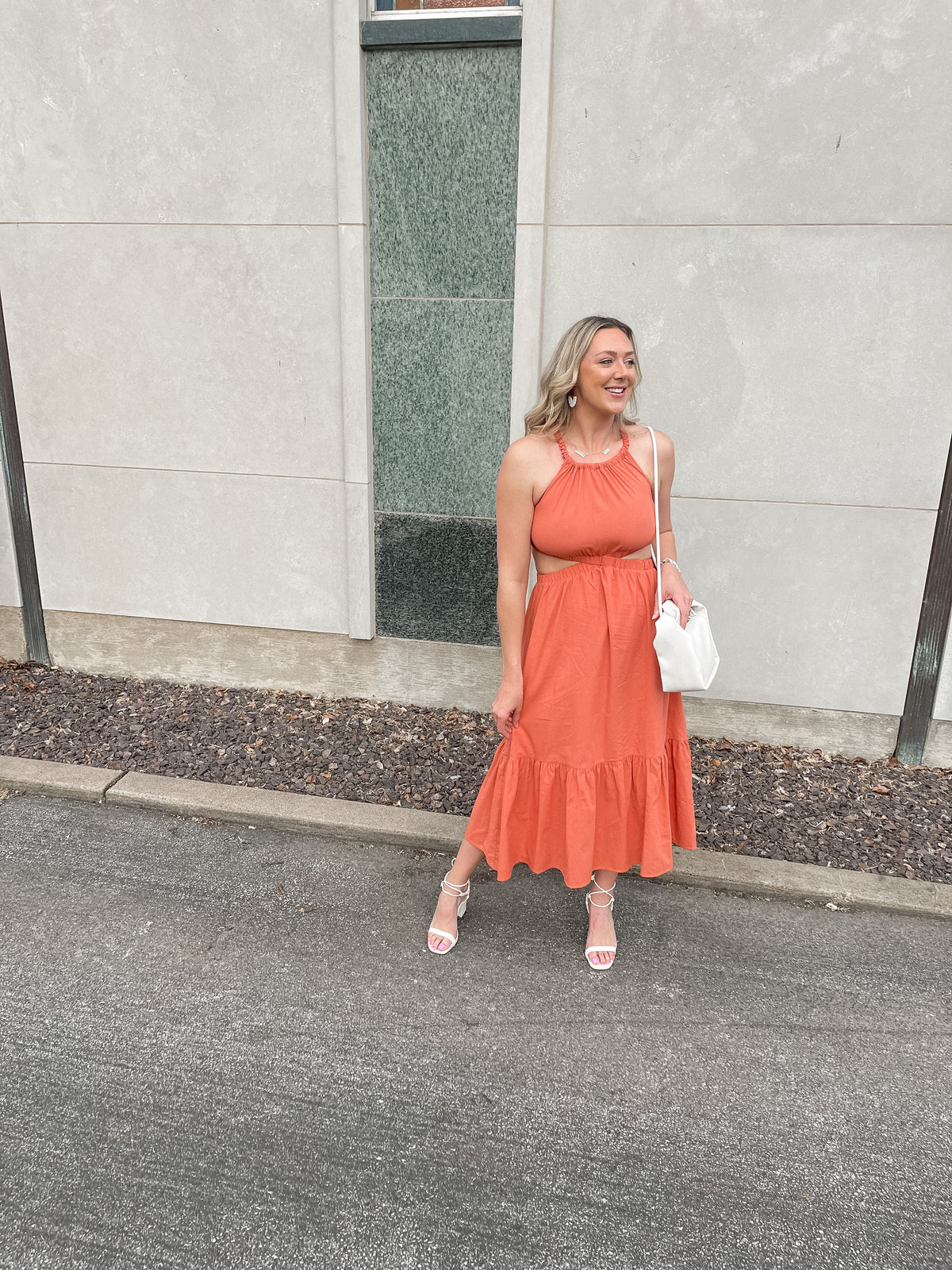 Salmon Side Cutout Maxi Dress