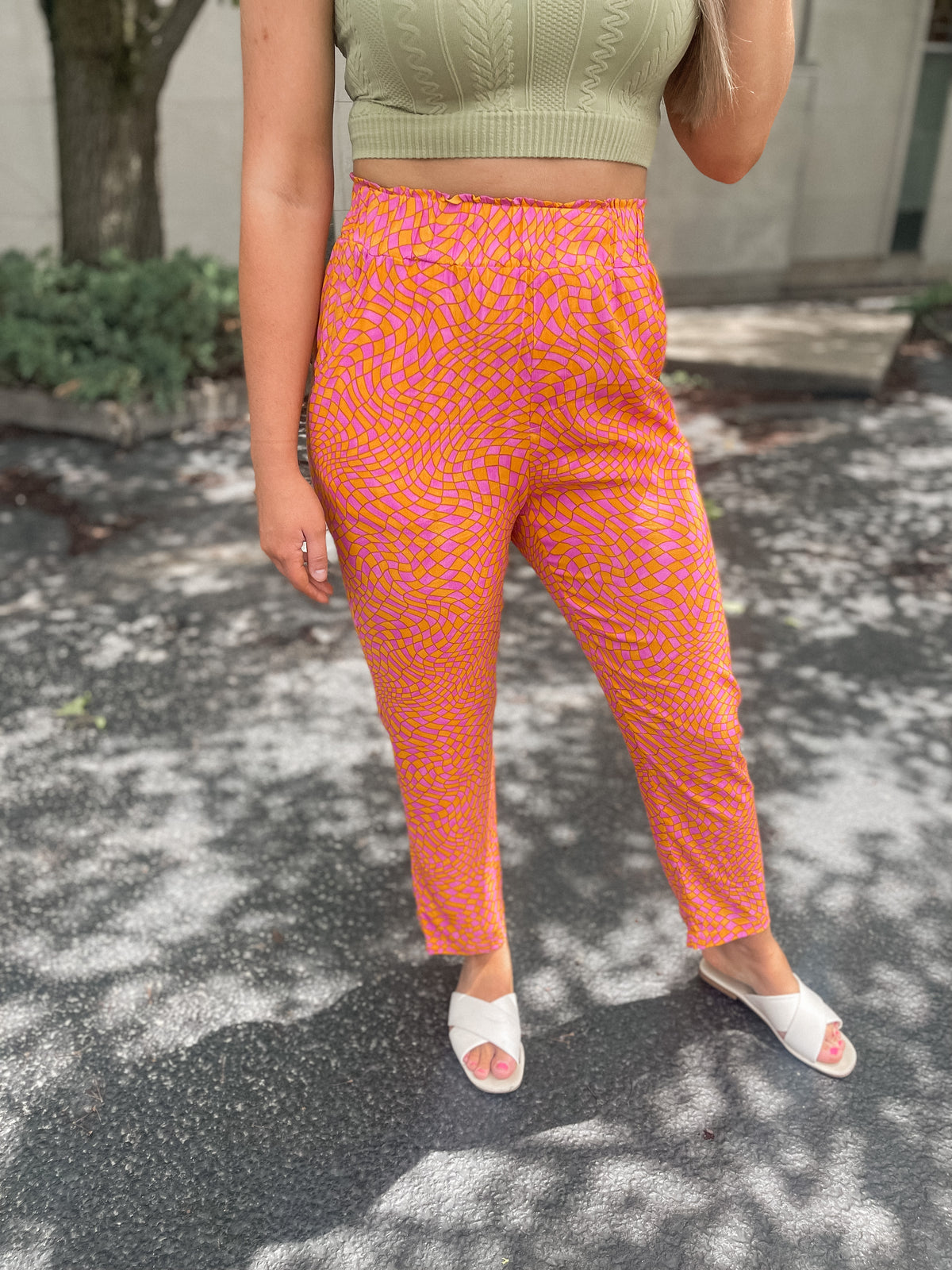 Orange & Purple Wavy Checked Pants