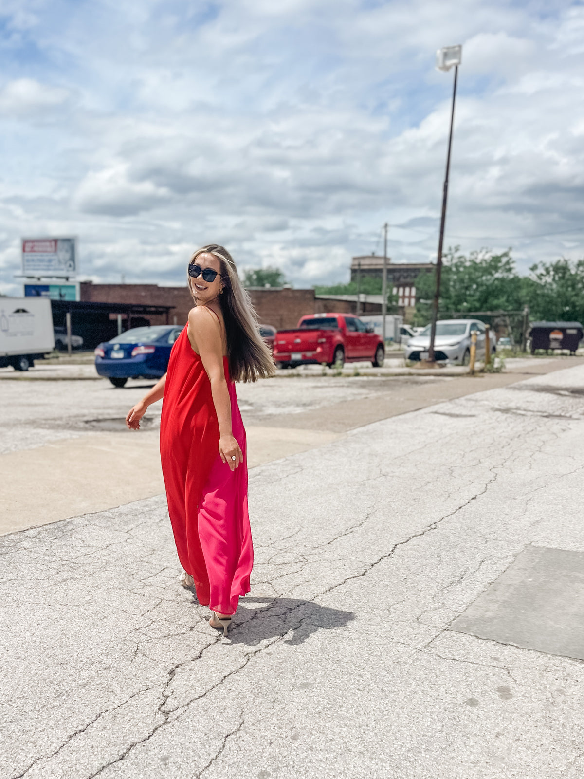 Red & Pink Chiffon Jumpsuit