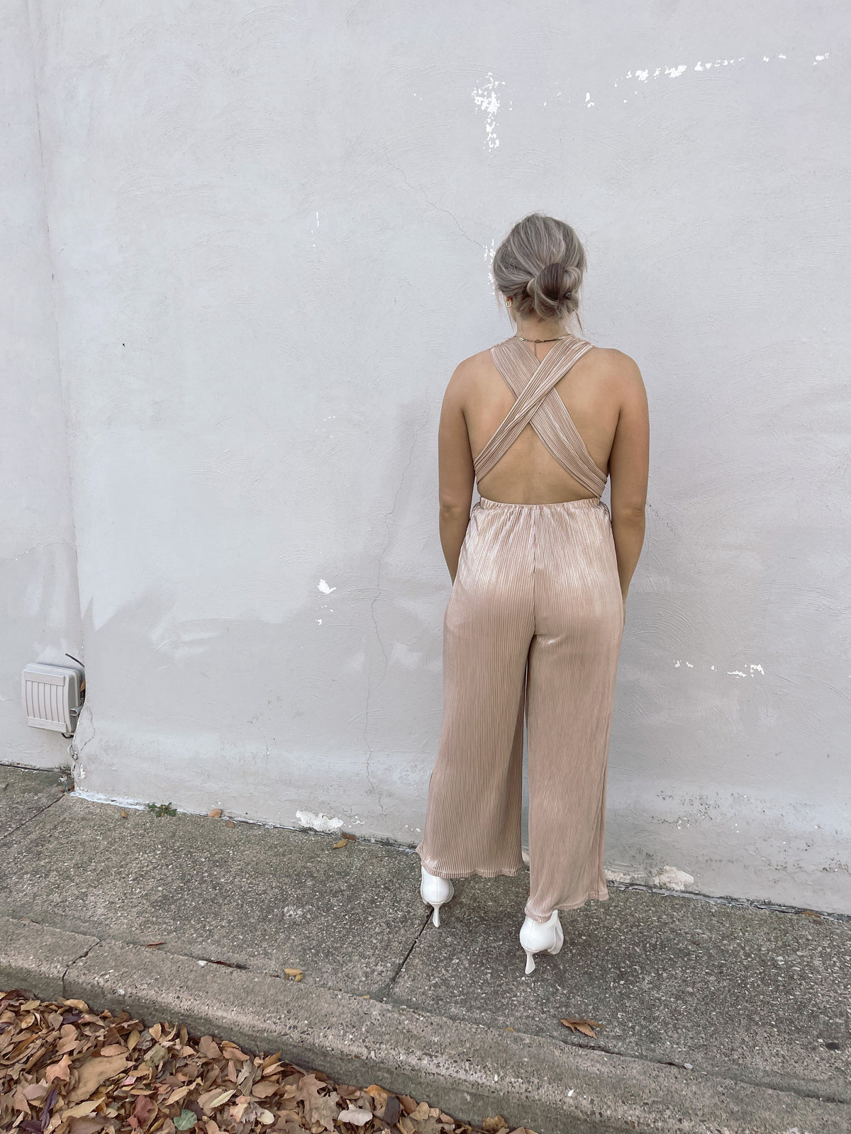 Wide Leg Foil Pleated Jumpsuit