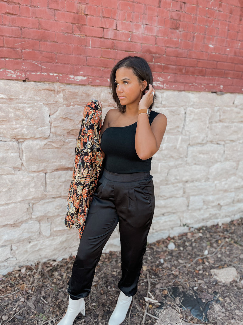 One Shoulder Black Bodysuit