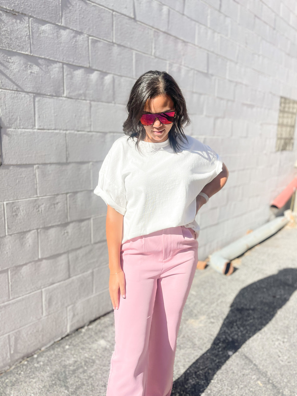 White Boxy Loose Fit Crewneck Tee