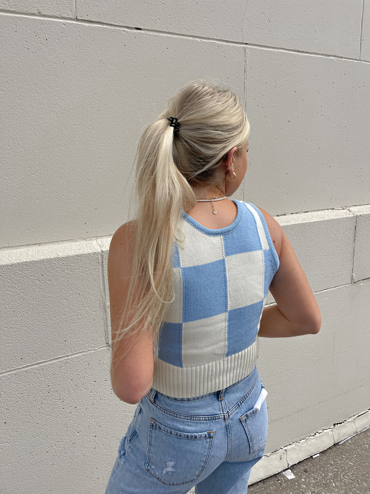 Blue Crochet Floral Tank Top