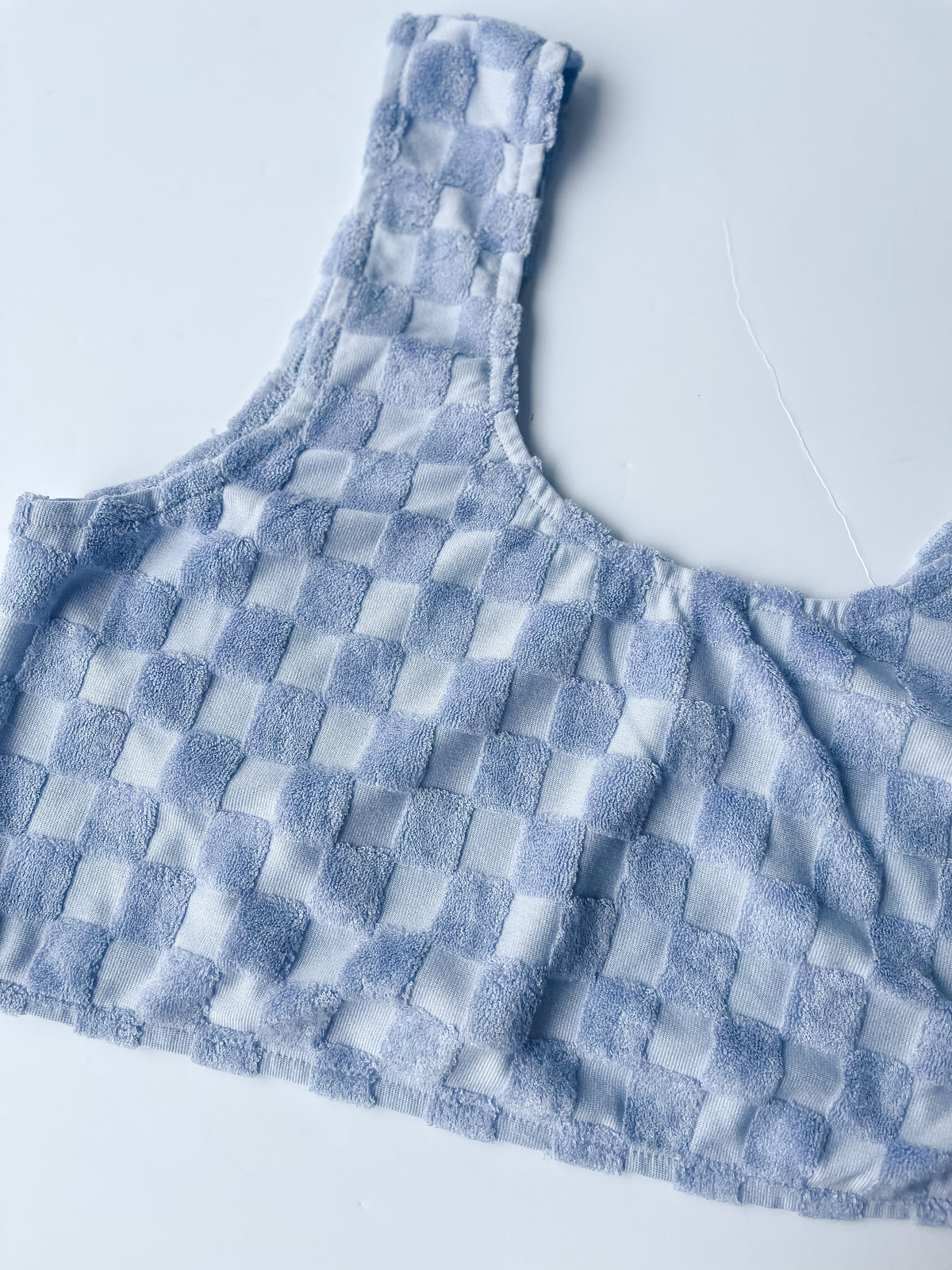 Baby Blue Textured Checkered Crop Top