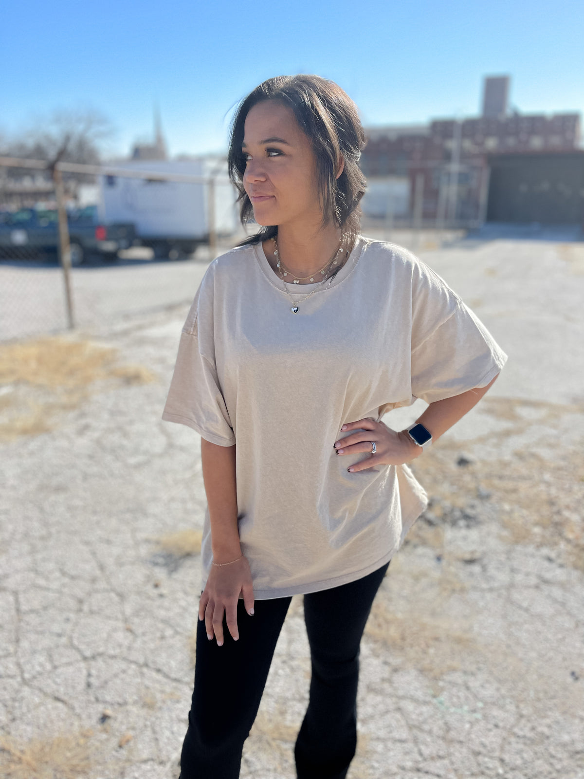 Pale Brown Boxy Loose Fit Crewneck Tee