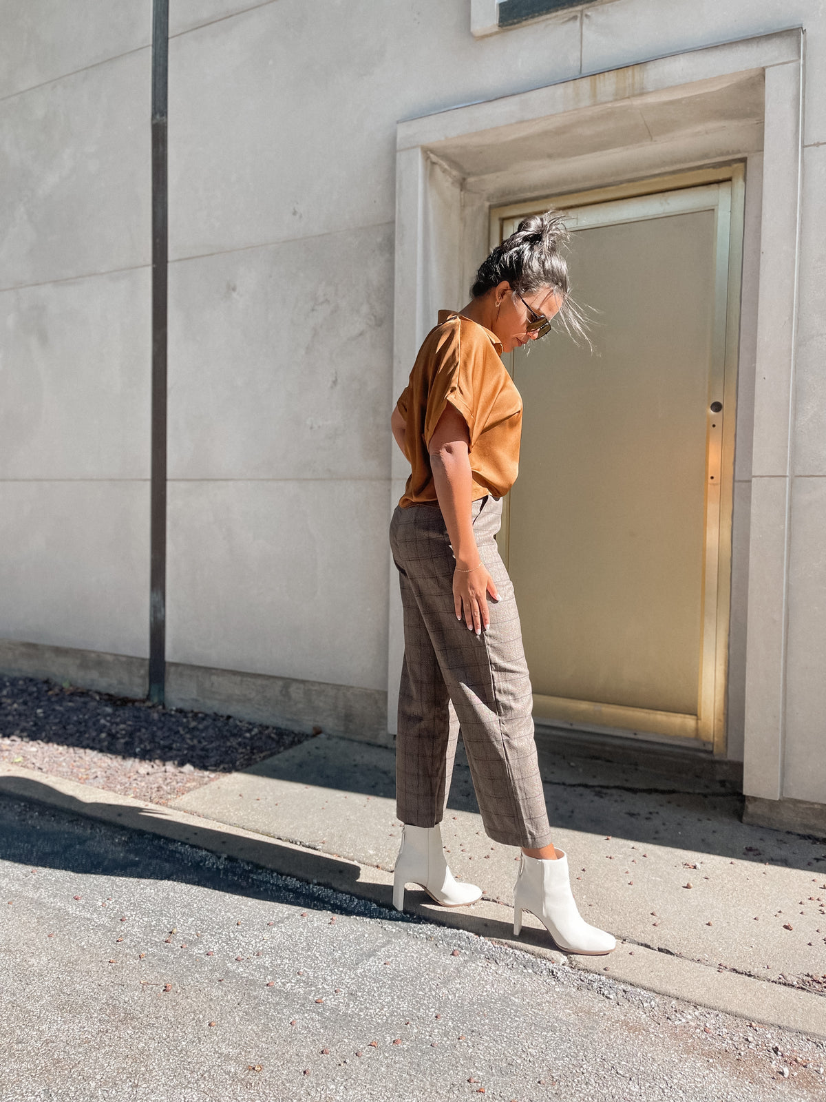 Brown Plaid Cropped Pants