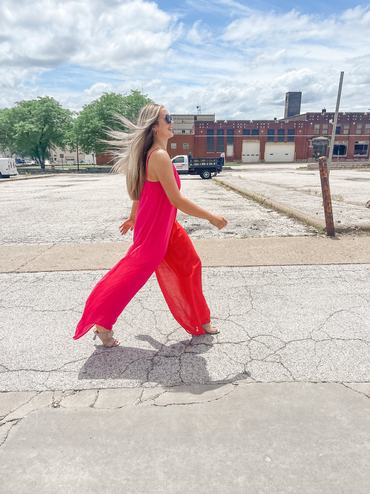 Red & Pink Chiffon Jumpsuit