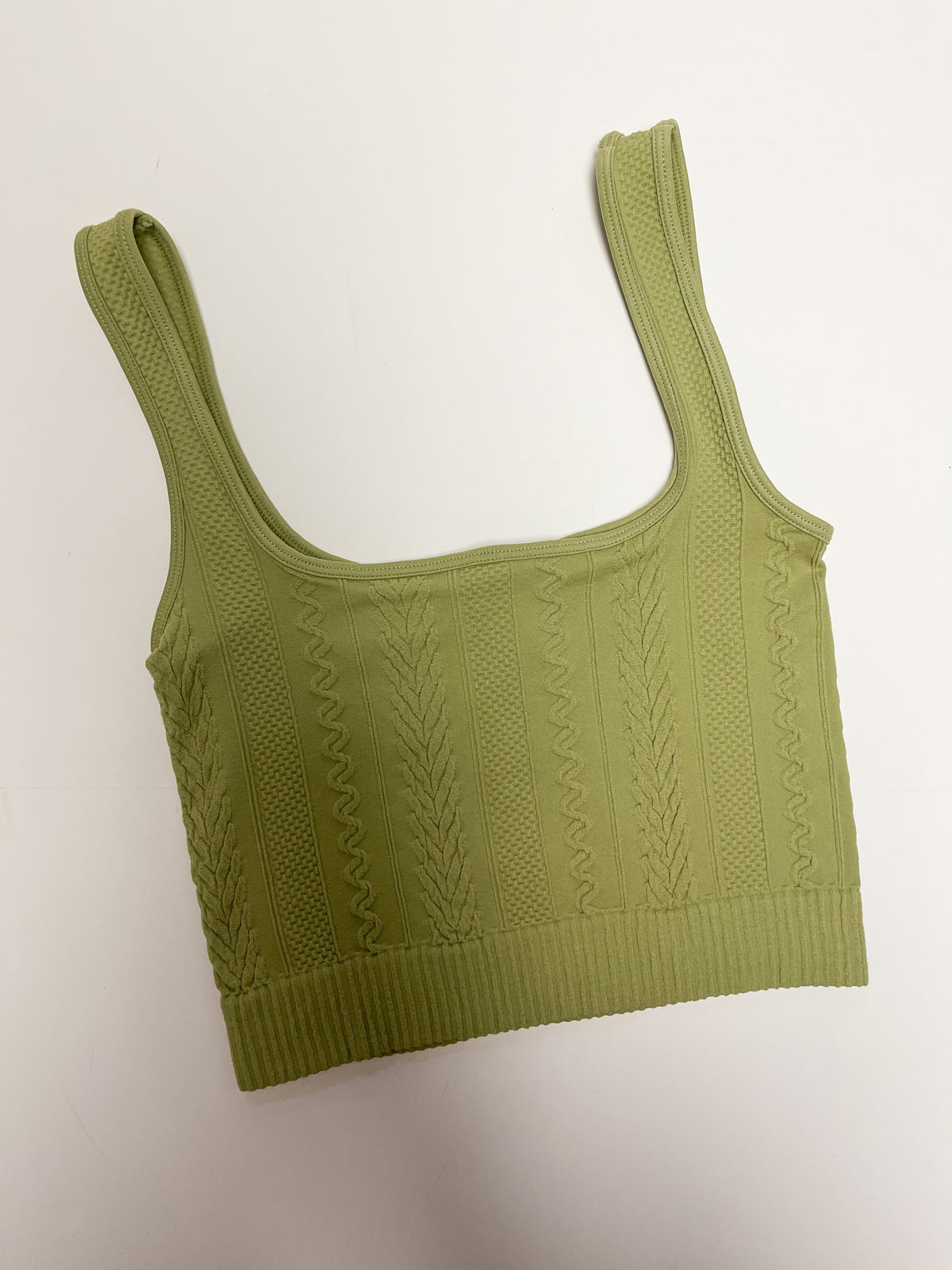 Green Jacquard Knit Crop Top