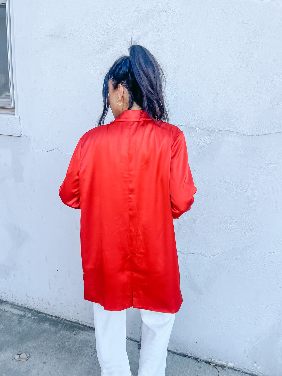 Bright Red  Satin Blazer Coat
