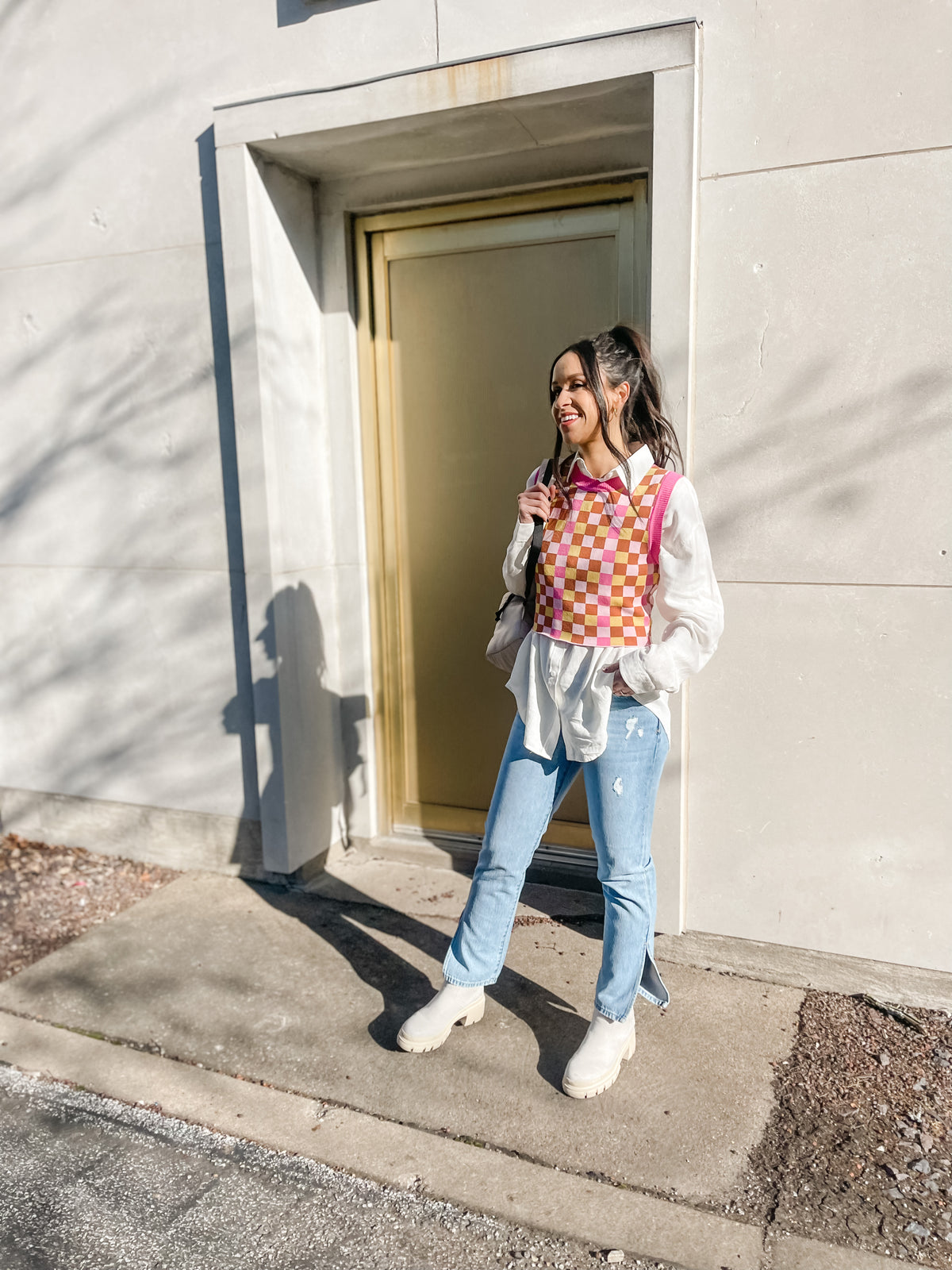 Pink Checkered Sweater Vest