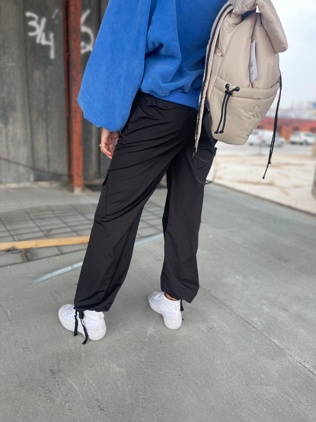 Black Cargo Style Wind Pants