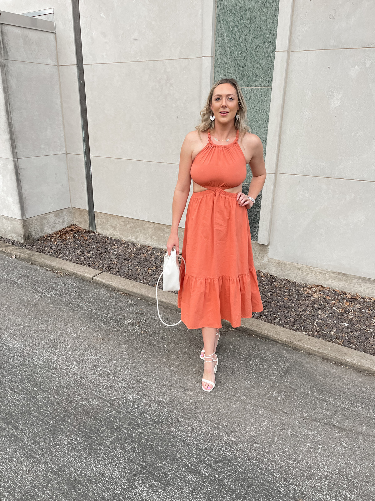 Salmon Side Cutout Maxi Dress