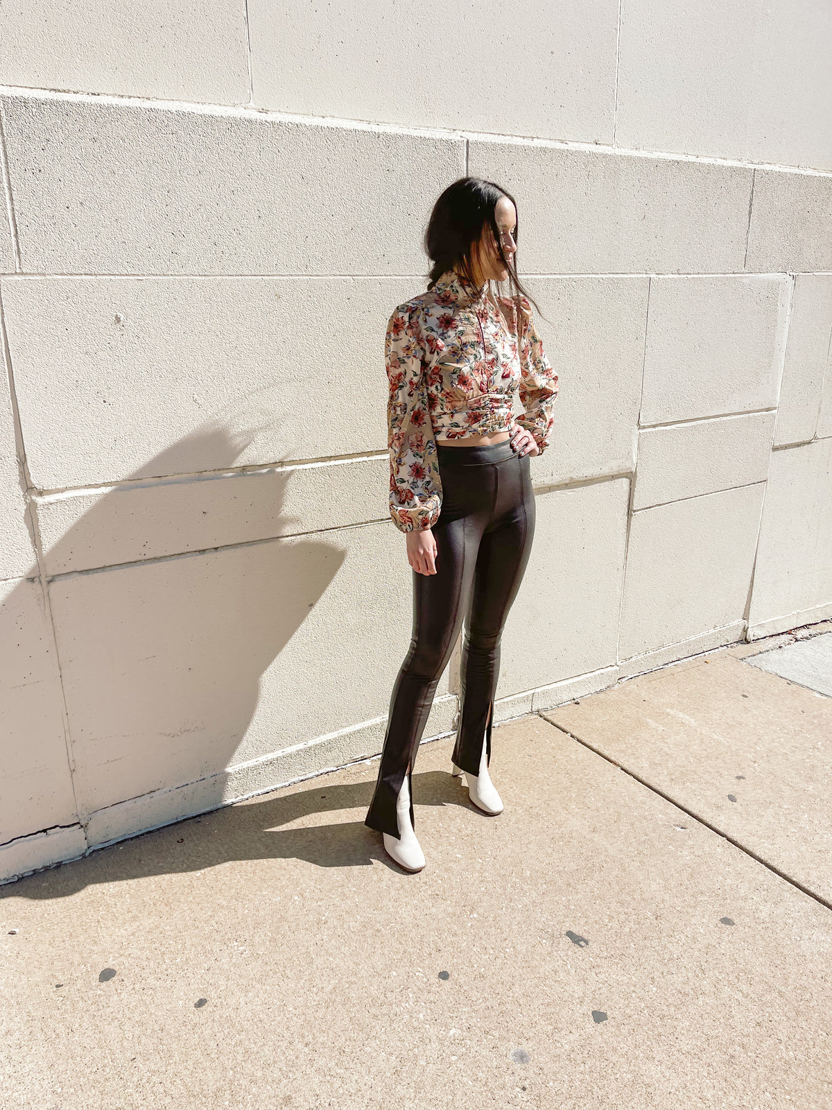 Vegan Leather Split Hem Flare Pants