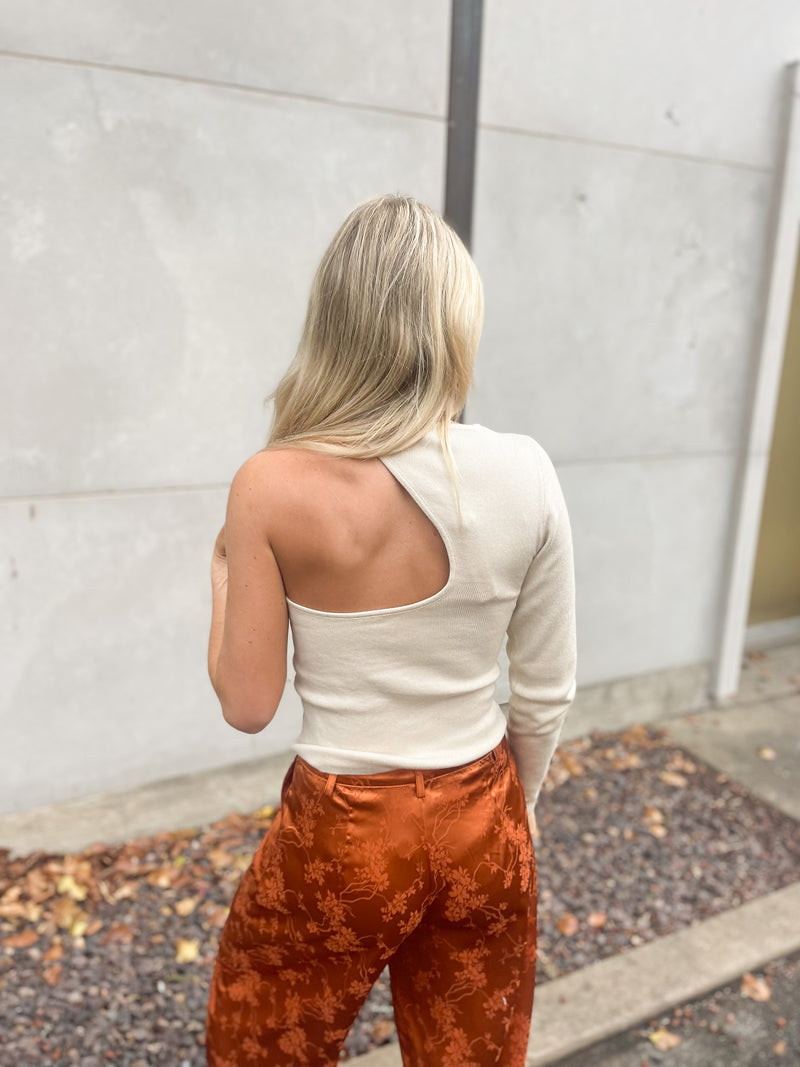 Cream Asymmetrical One Sleeve Bodysuit