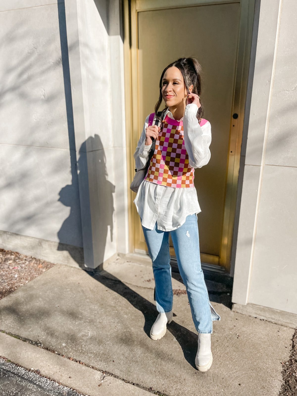 Pink Checkered Sweater Vest