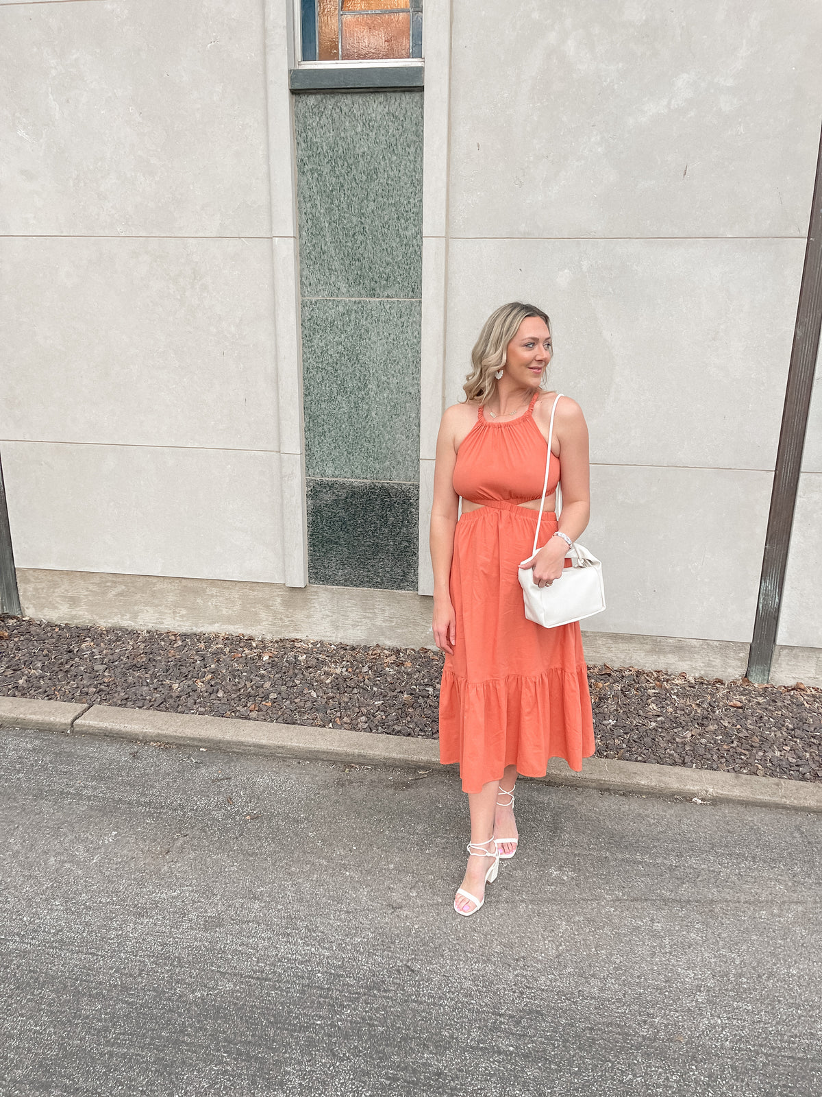 Salmon Side Cutout Maxi Dress