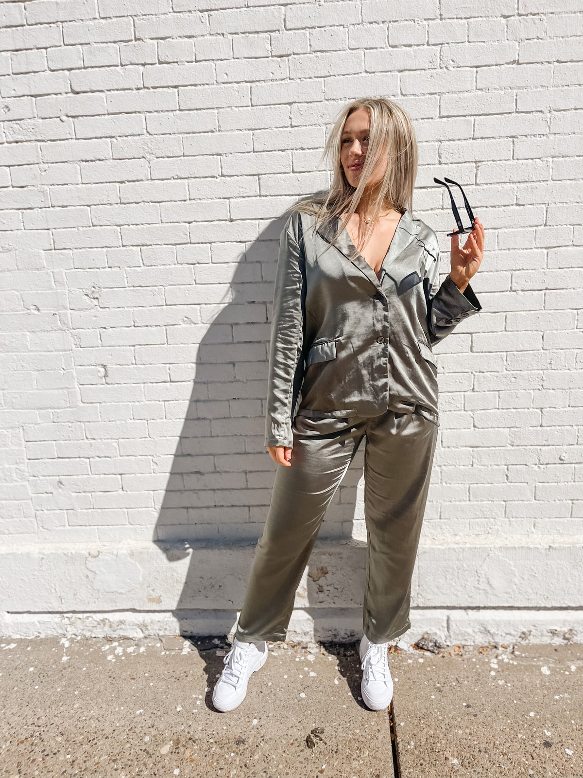 Silver Pine Heavy Satin Trouser