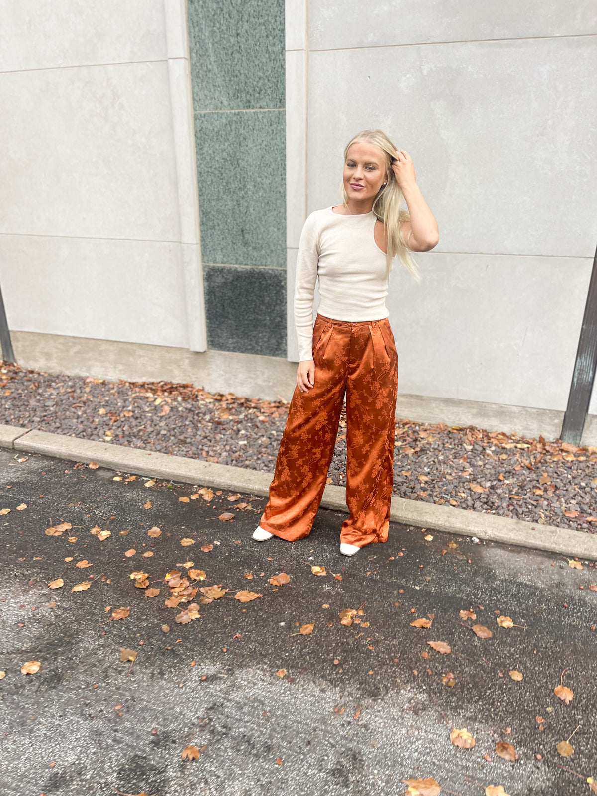 Rust Satin Jacquard Trousers