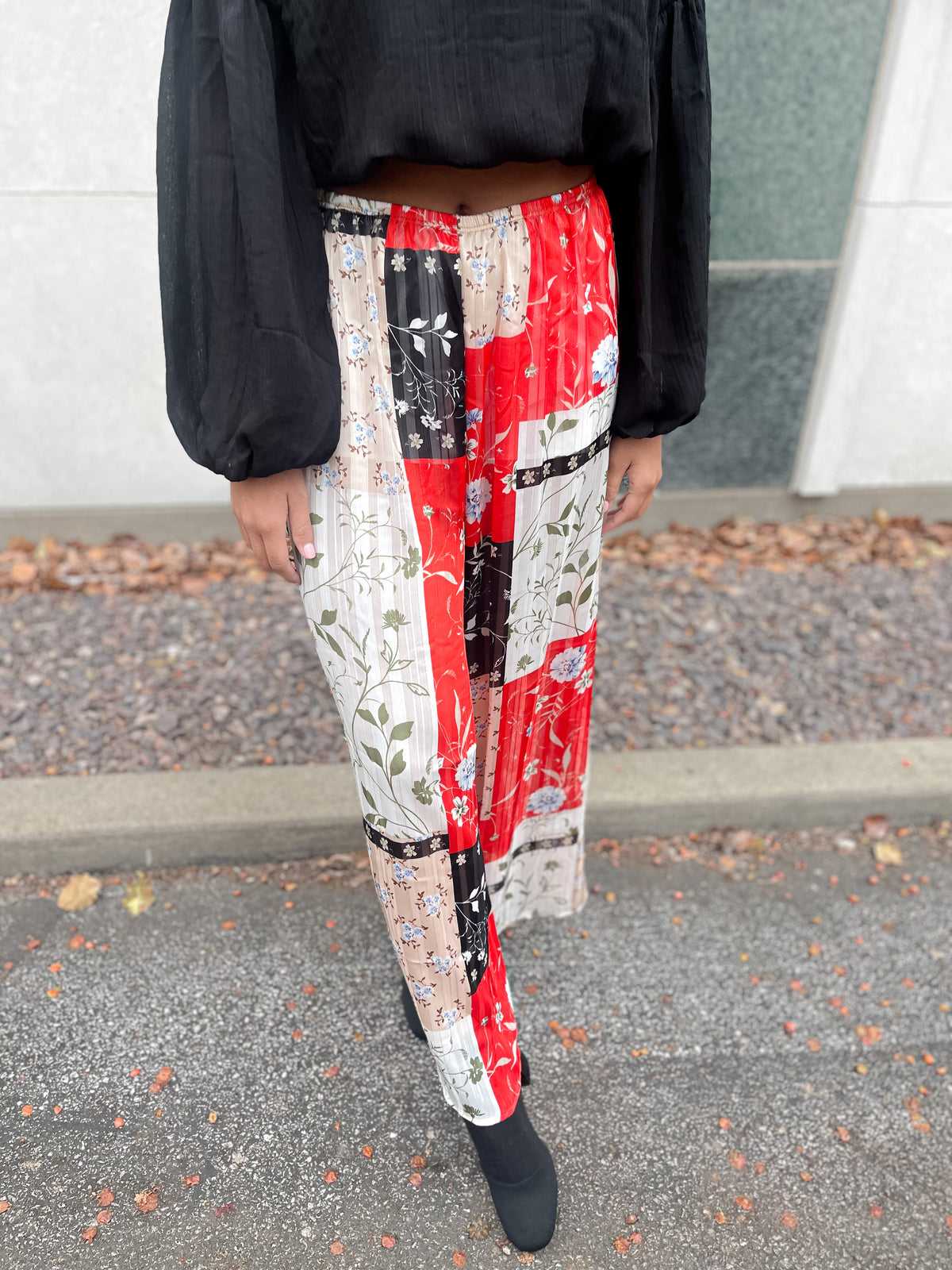 Floral Print Sheer Lurex Pants