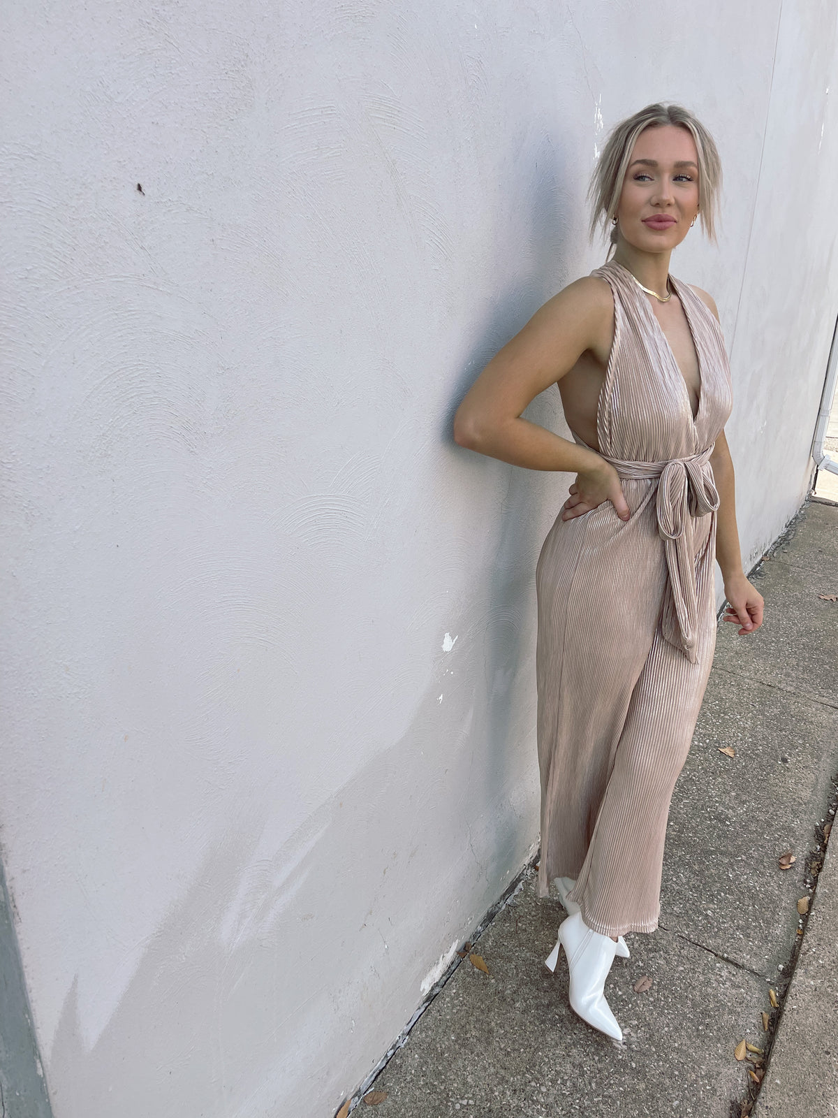 Wide Leg Foil Pleated Jumpsuit