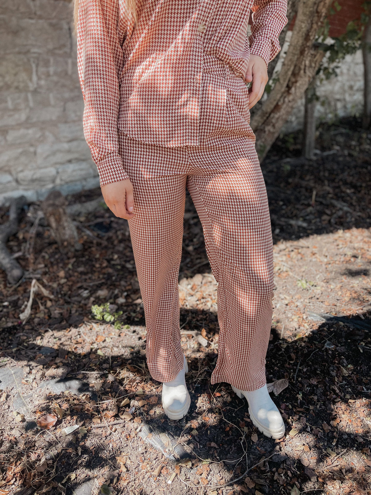 Rust Gingham Print Trousers