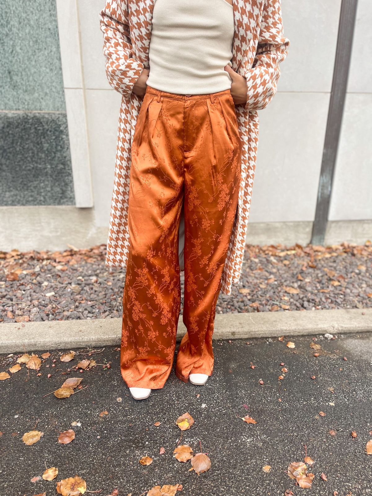 Rust Satin Jacquard Trousers