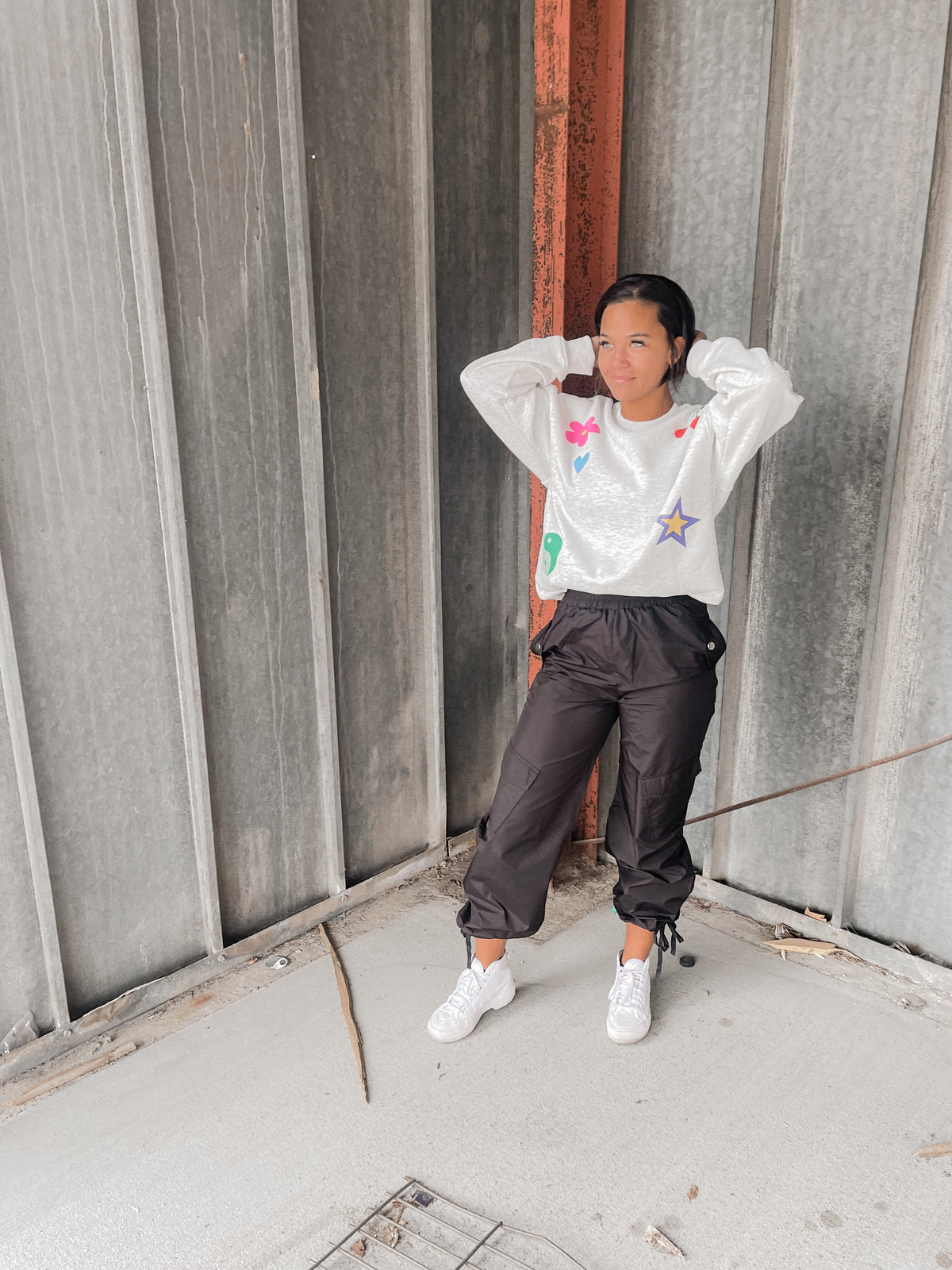 Black Cargo Style Wind Pants