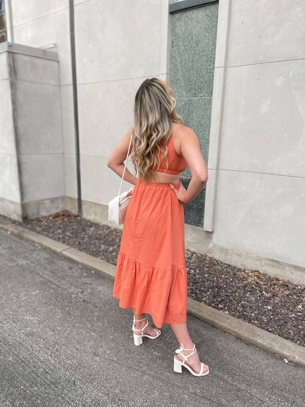 Salmon Side Cutout Maxi Dress