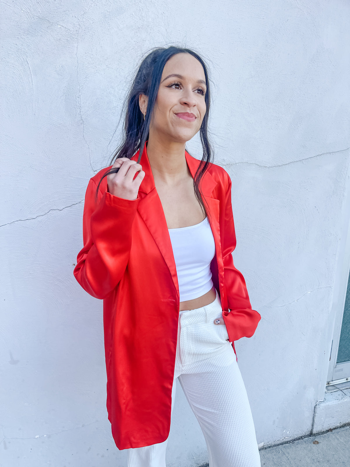 Bright Red  Satin Blazer Coat