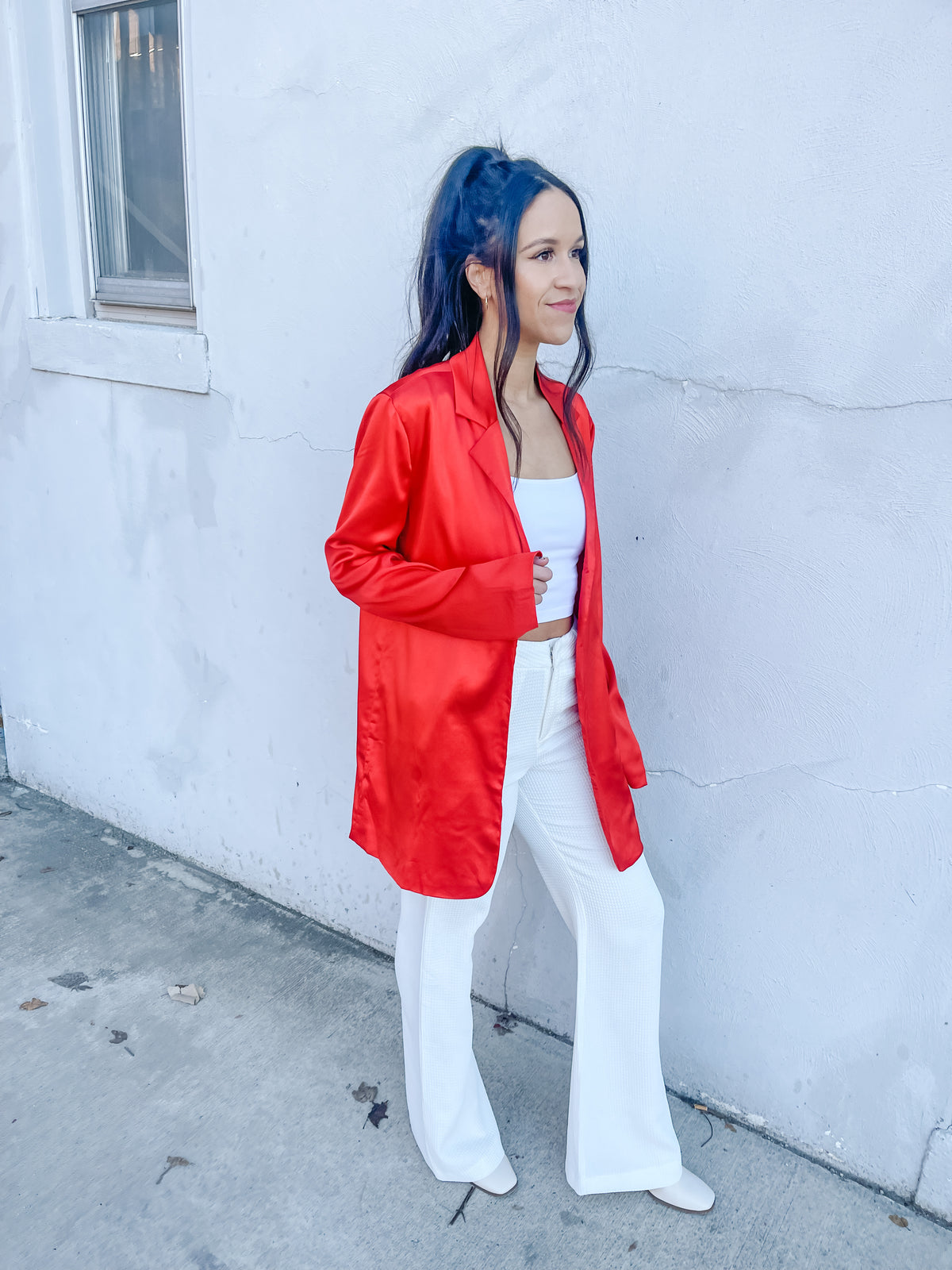 Bright Red  Satin Blazer Coat