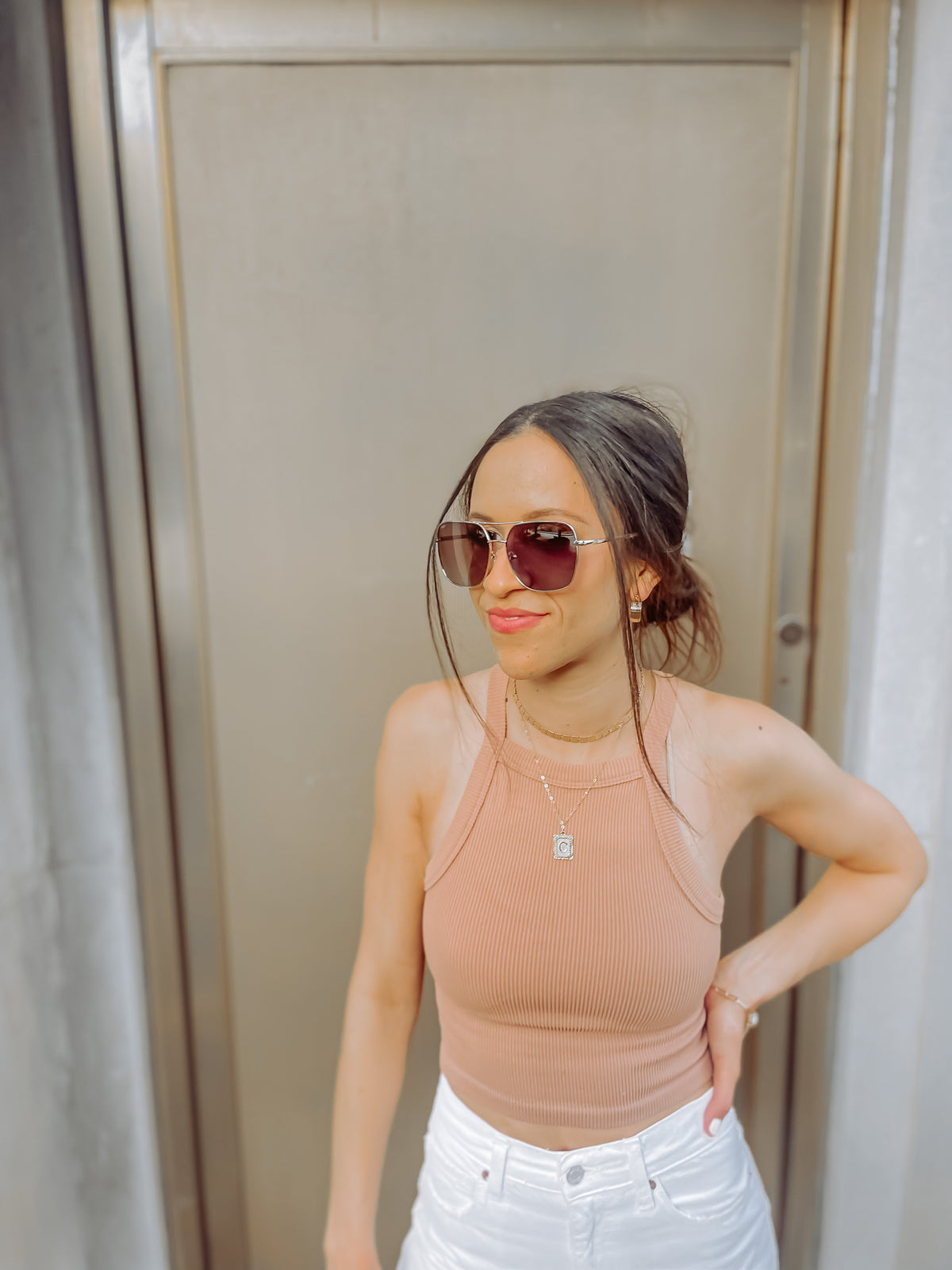 Taupe Ribbed Racer Baby Tank