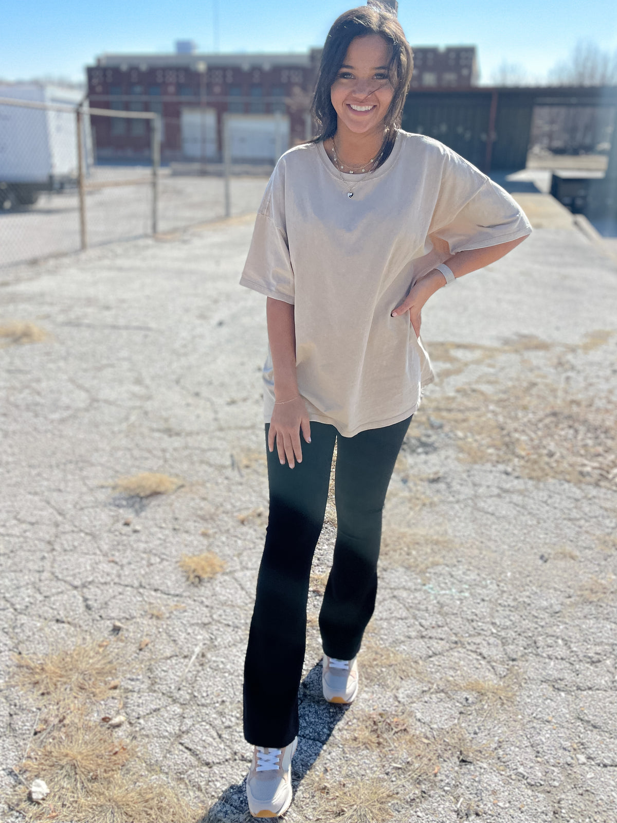 Pale Brown Boxy Loose Fit Crewneck Tee