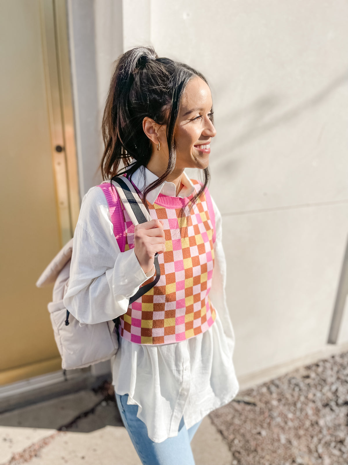 Pink Checkered Sweater Vest