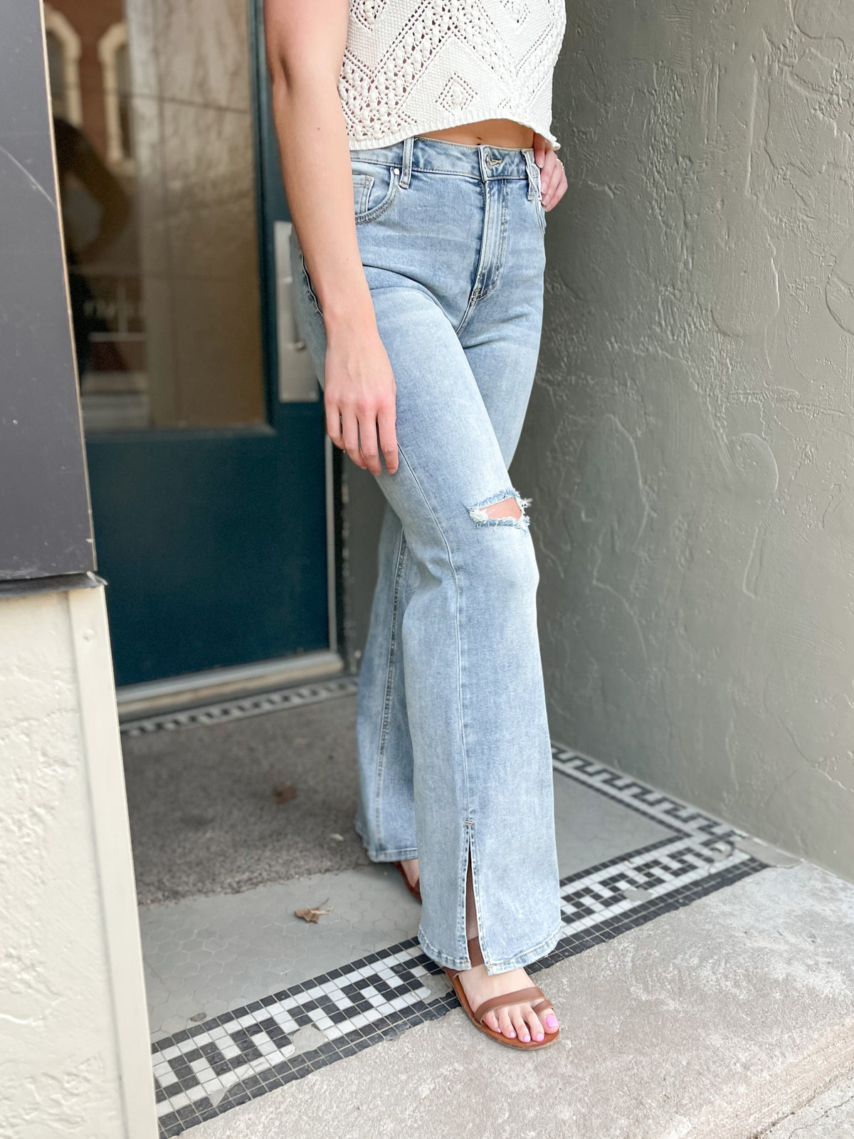 Side Slit Wide Leg Jeans