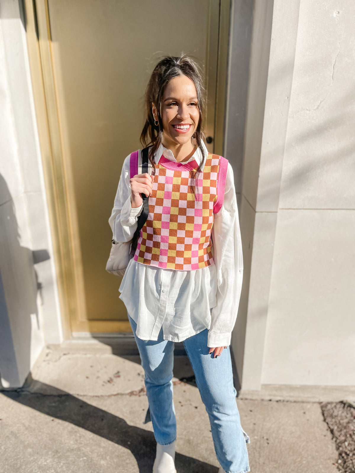 Pink Checkered Sweater Vest