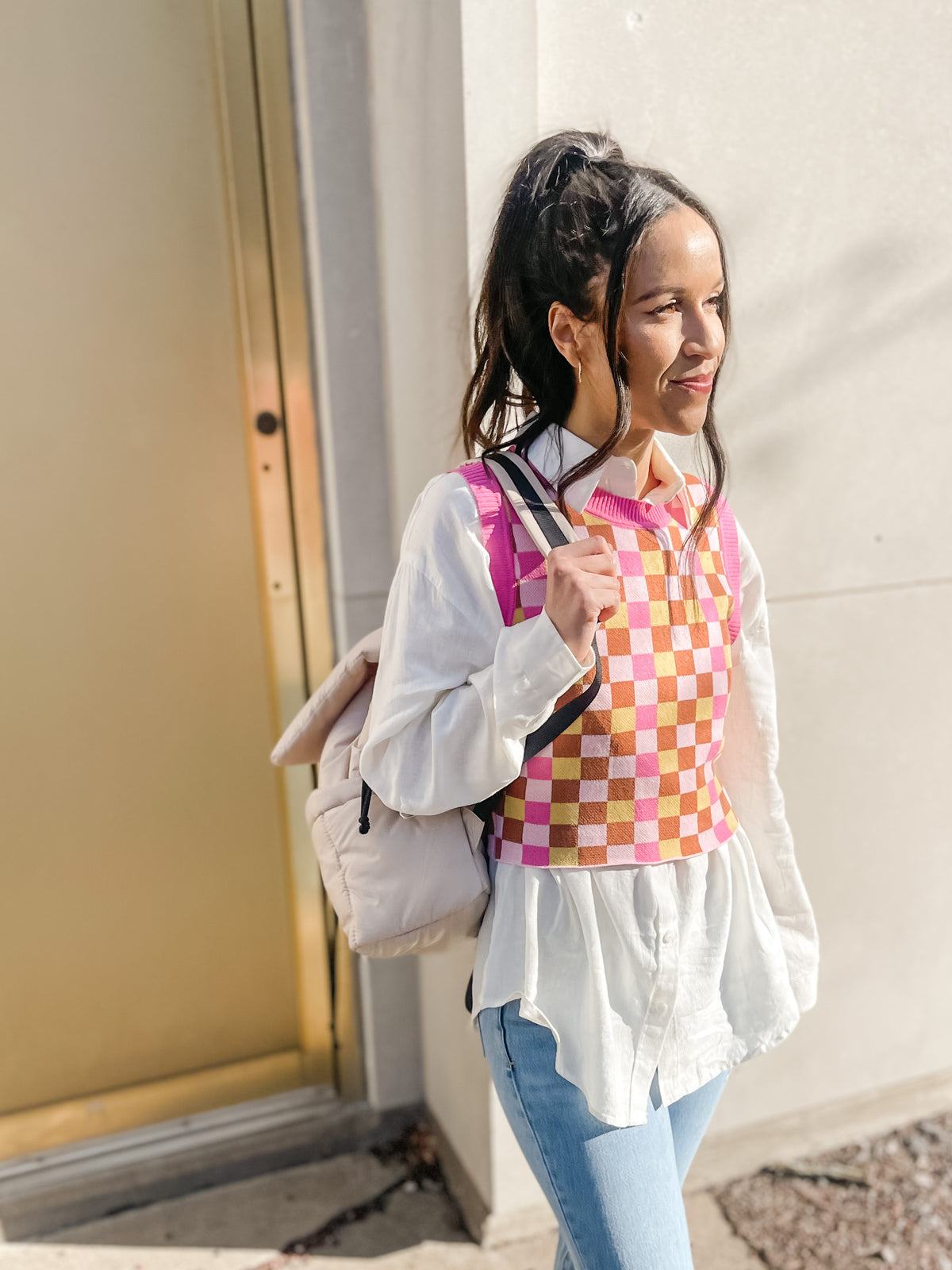 Pink Checkered Sweater Vest