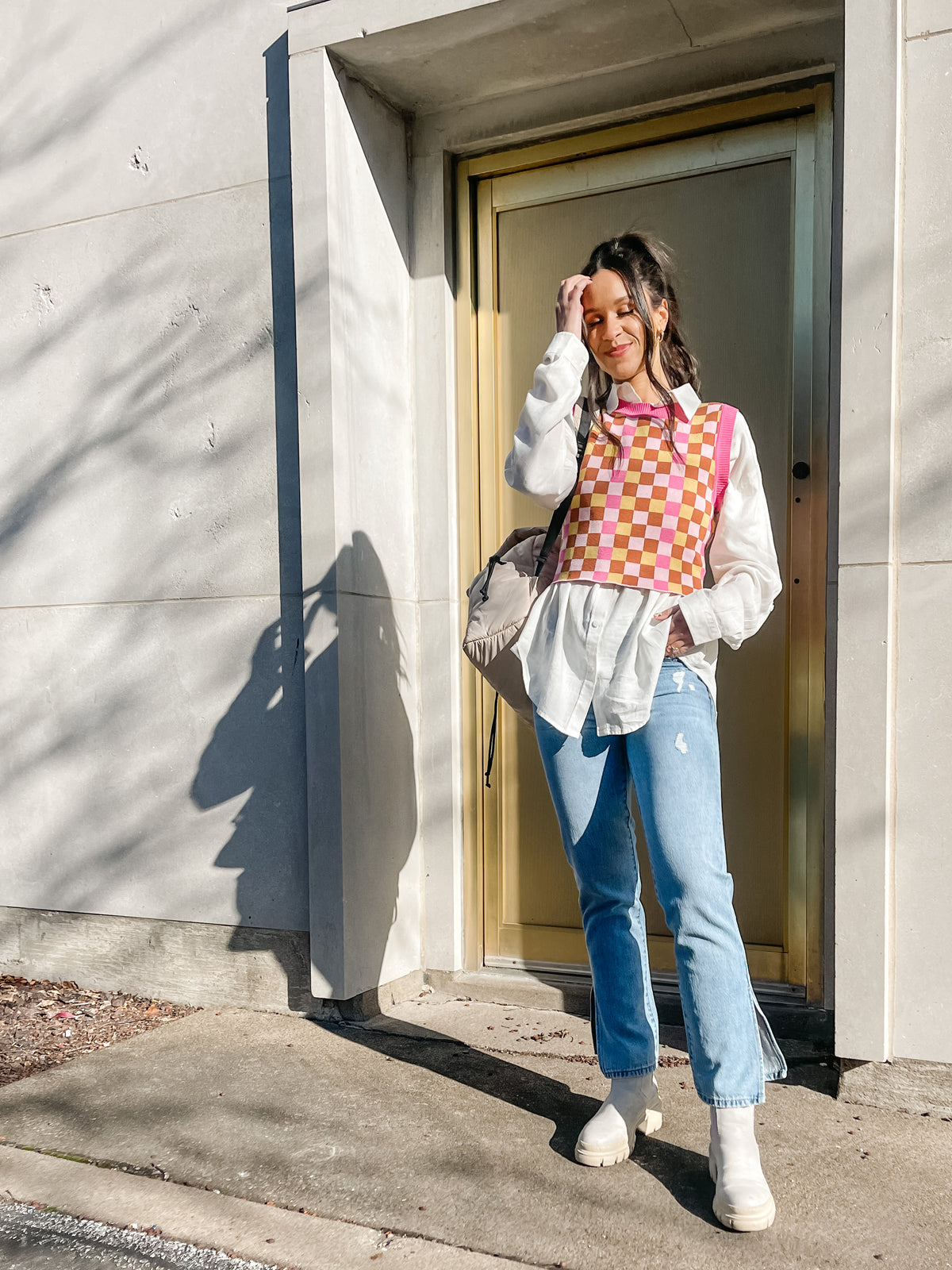 Pink Checkered Sweater Vest