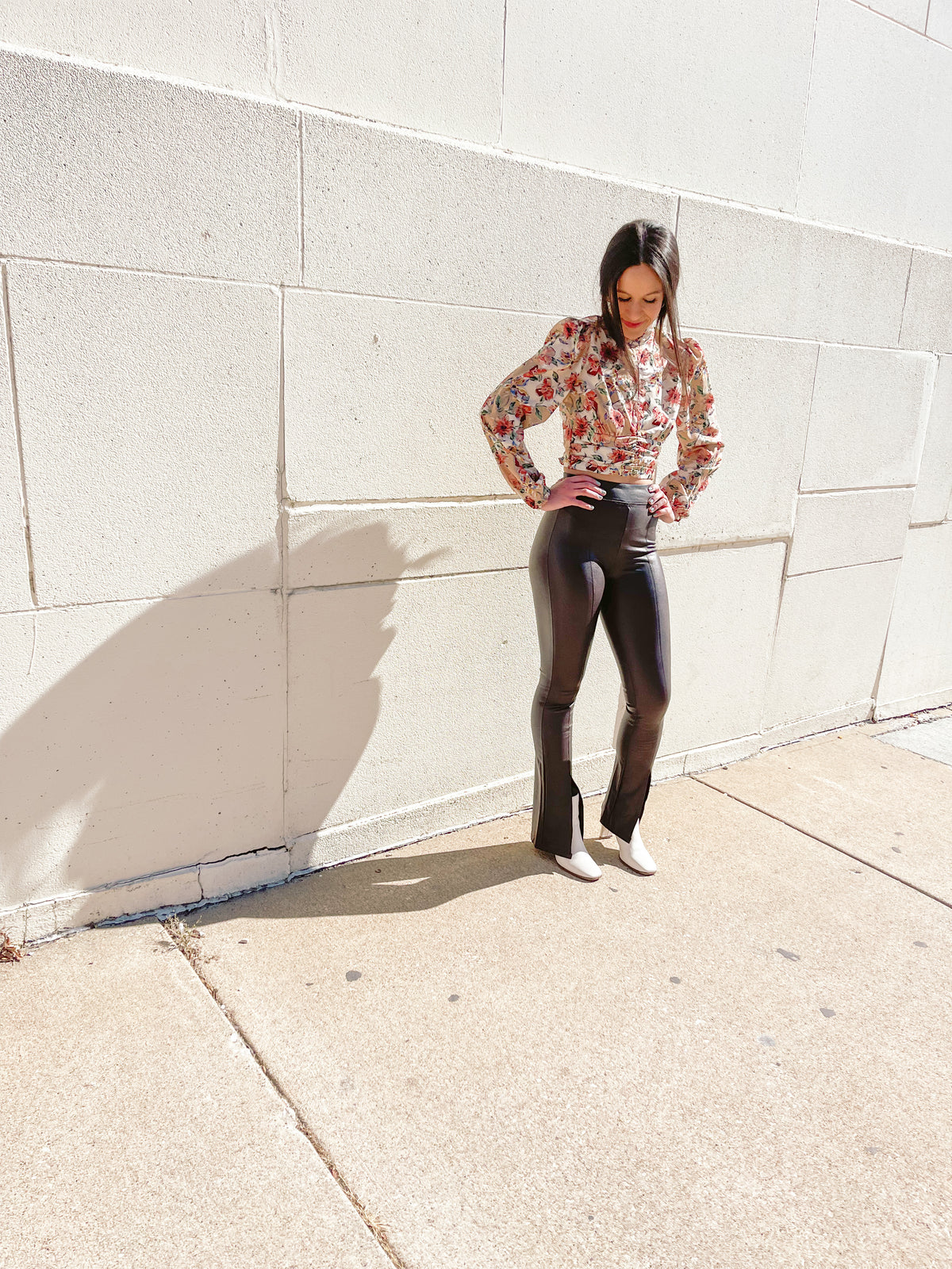 Vegan Leather Split Hem Flare Pants