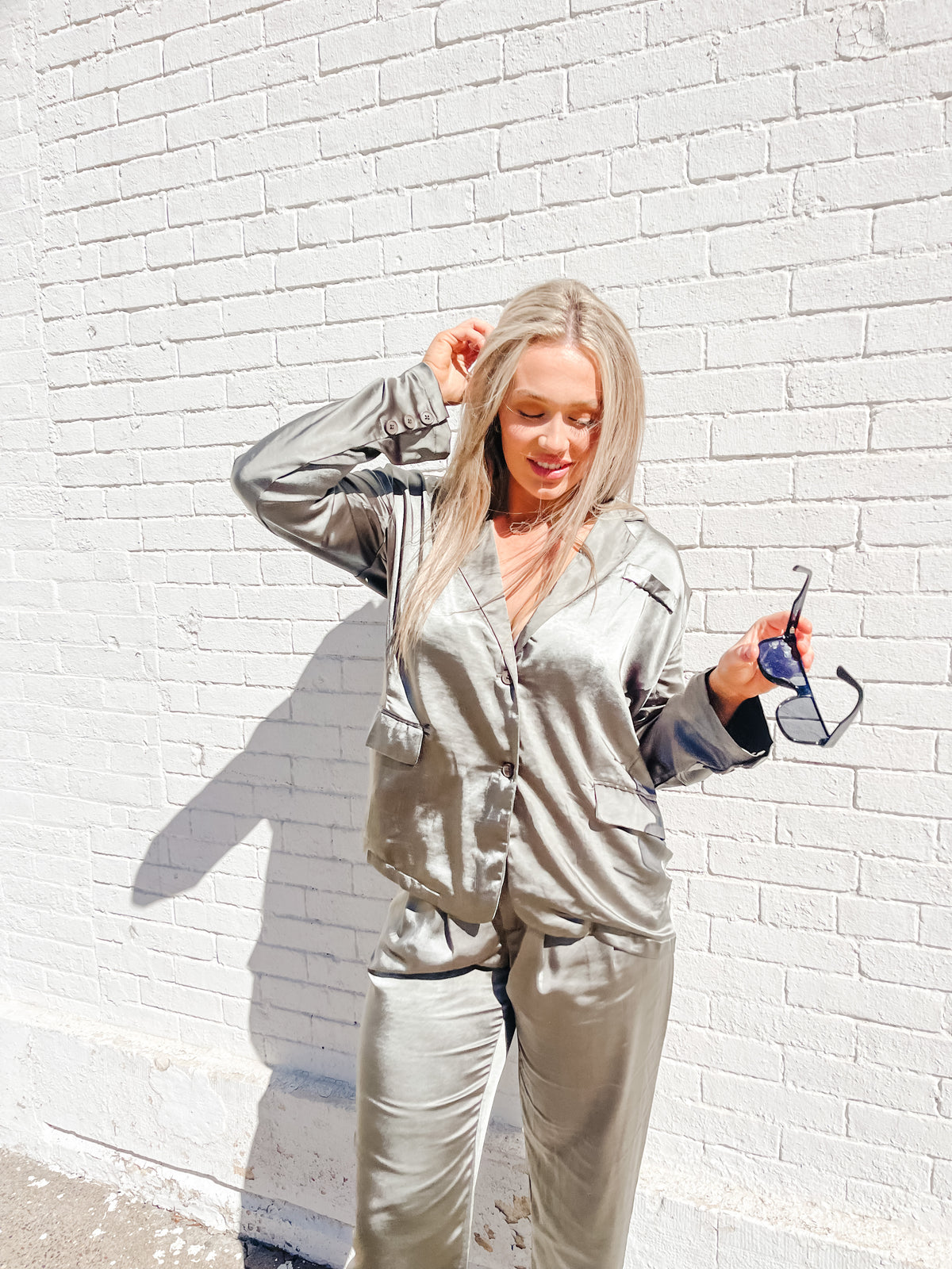 Silver Pine Heavy Satin Trouser