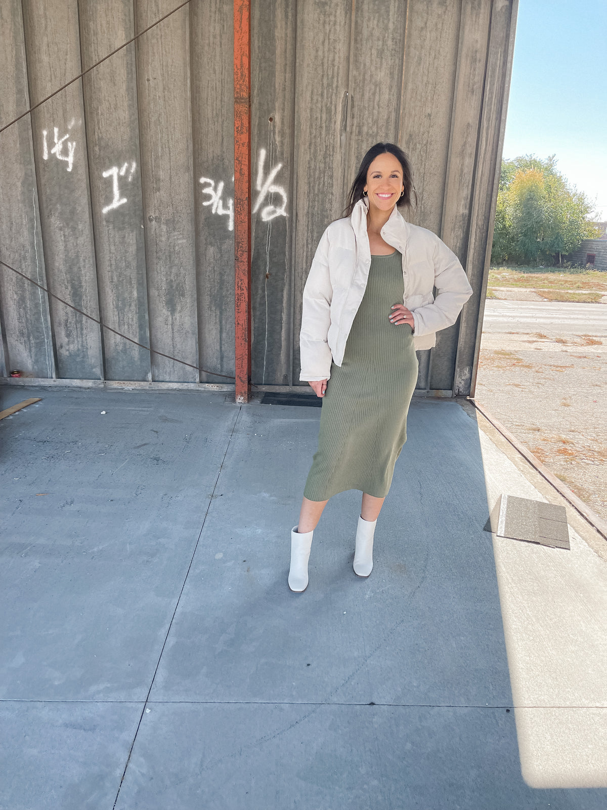 Melia Olive Ribbed Knit Dress