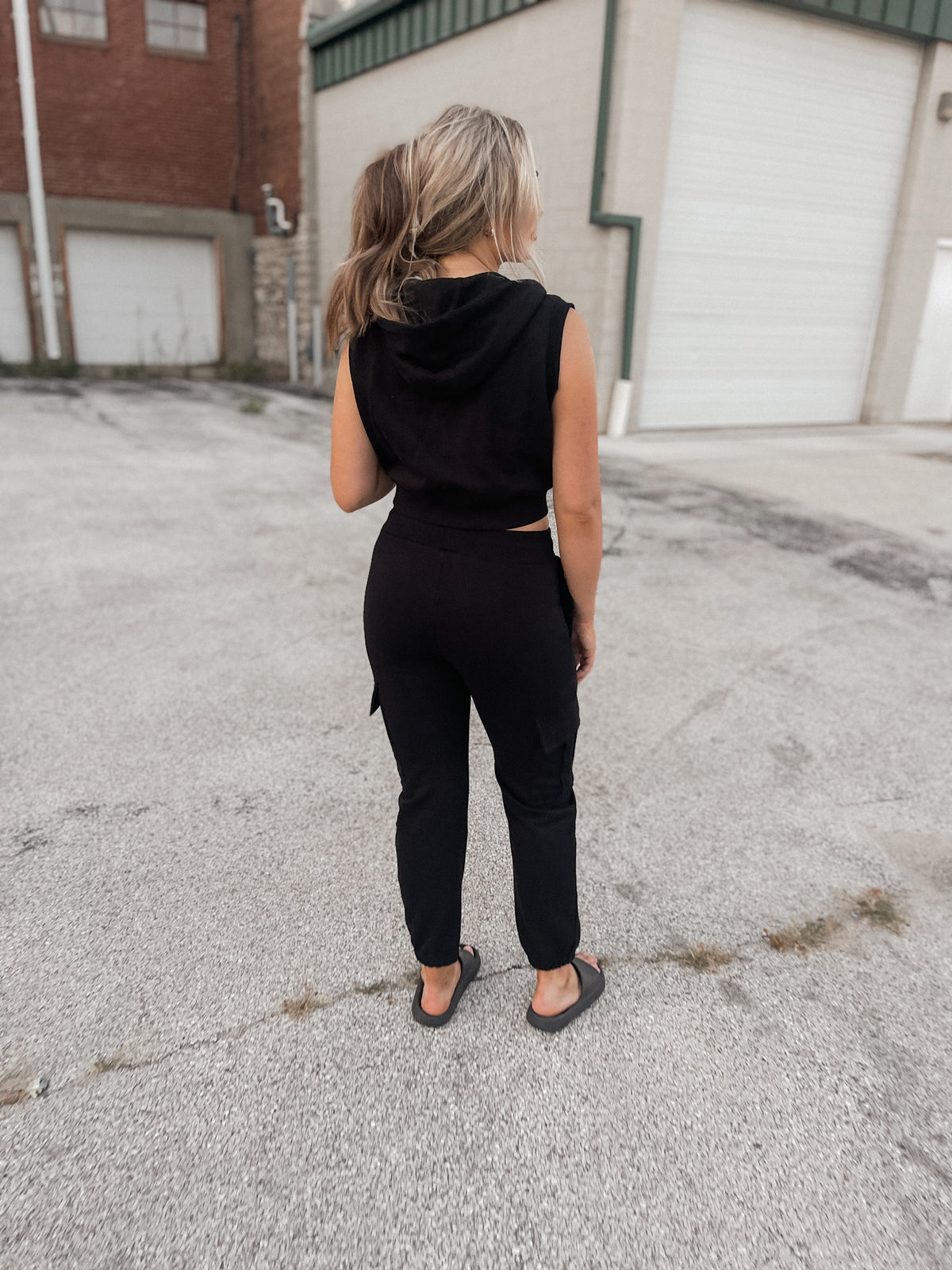Black Hooded Vest Matching Set