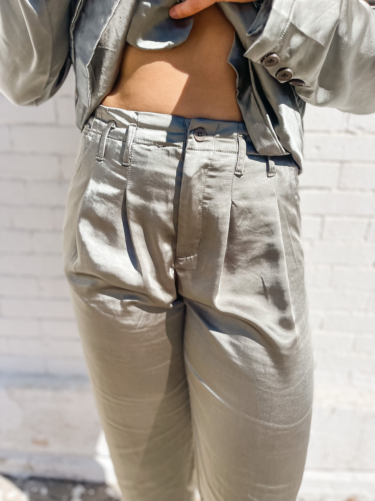 Silver Pine Heavy Satin Trouser