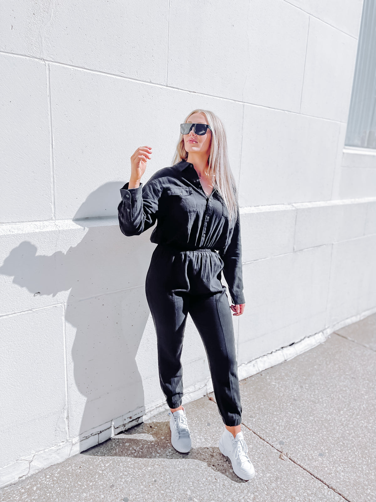 Black Twill Gauze Washed Jumpsuit