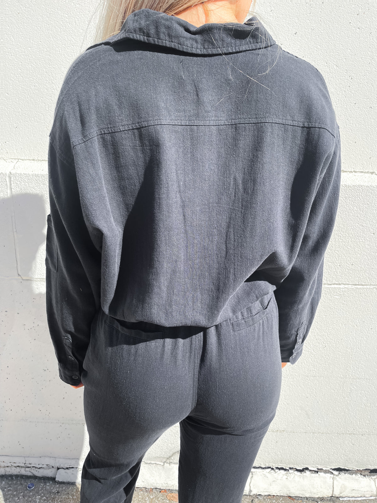 Black Twill Gauze Washed Jumpsuit