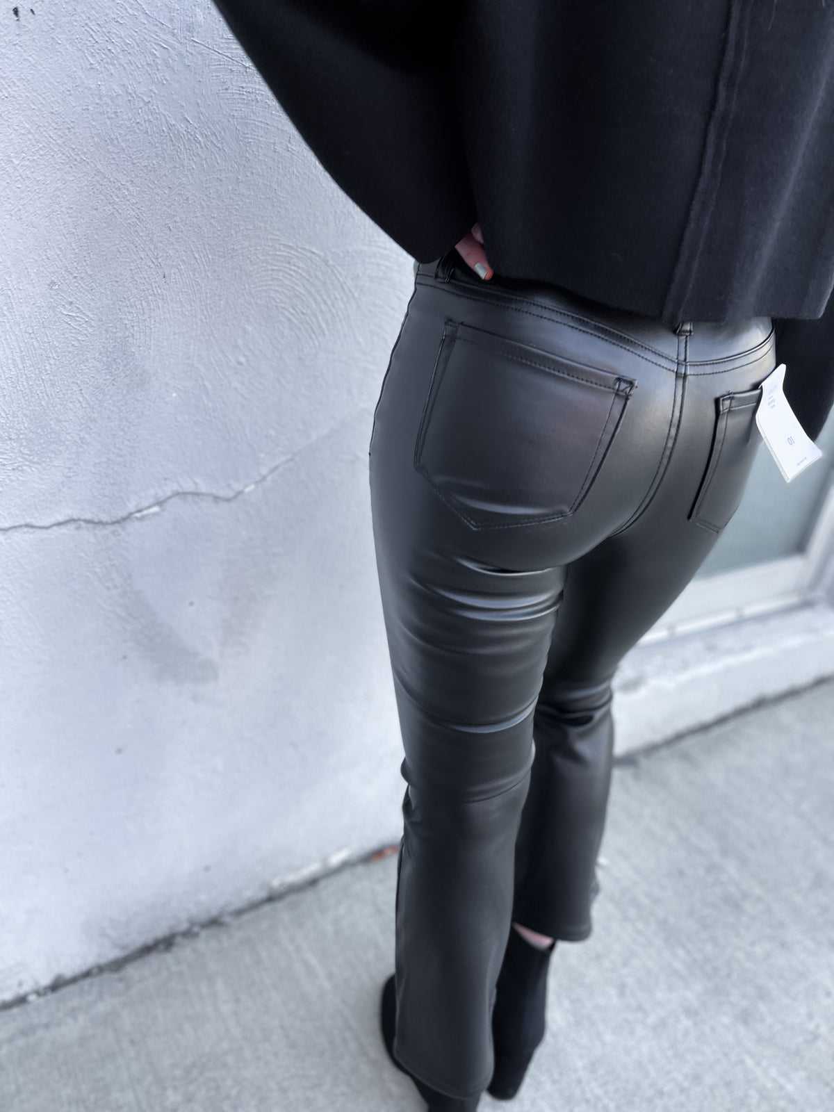 Black Vegan Leather Crop Flare Pants