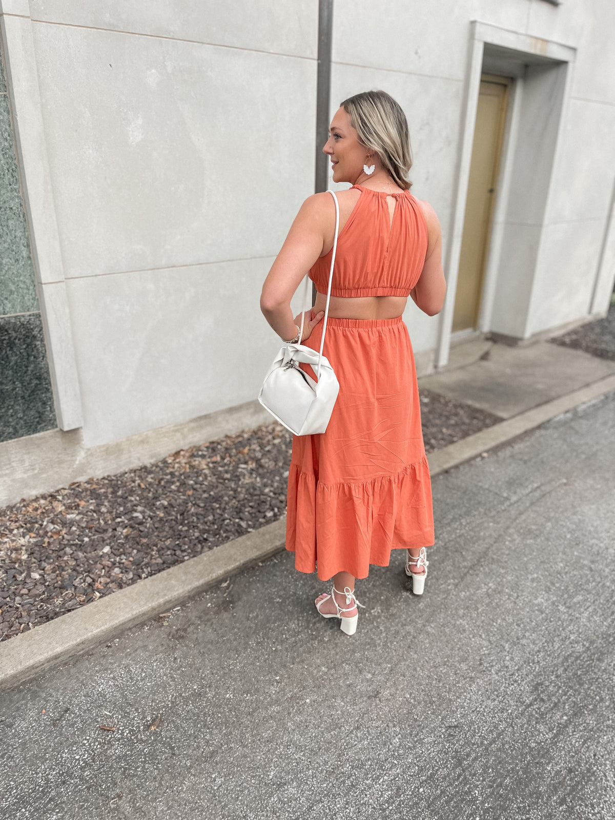 Salmon Side Cutout Maxi Dress