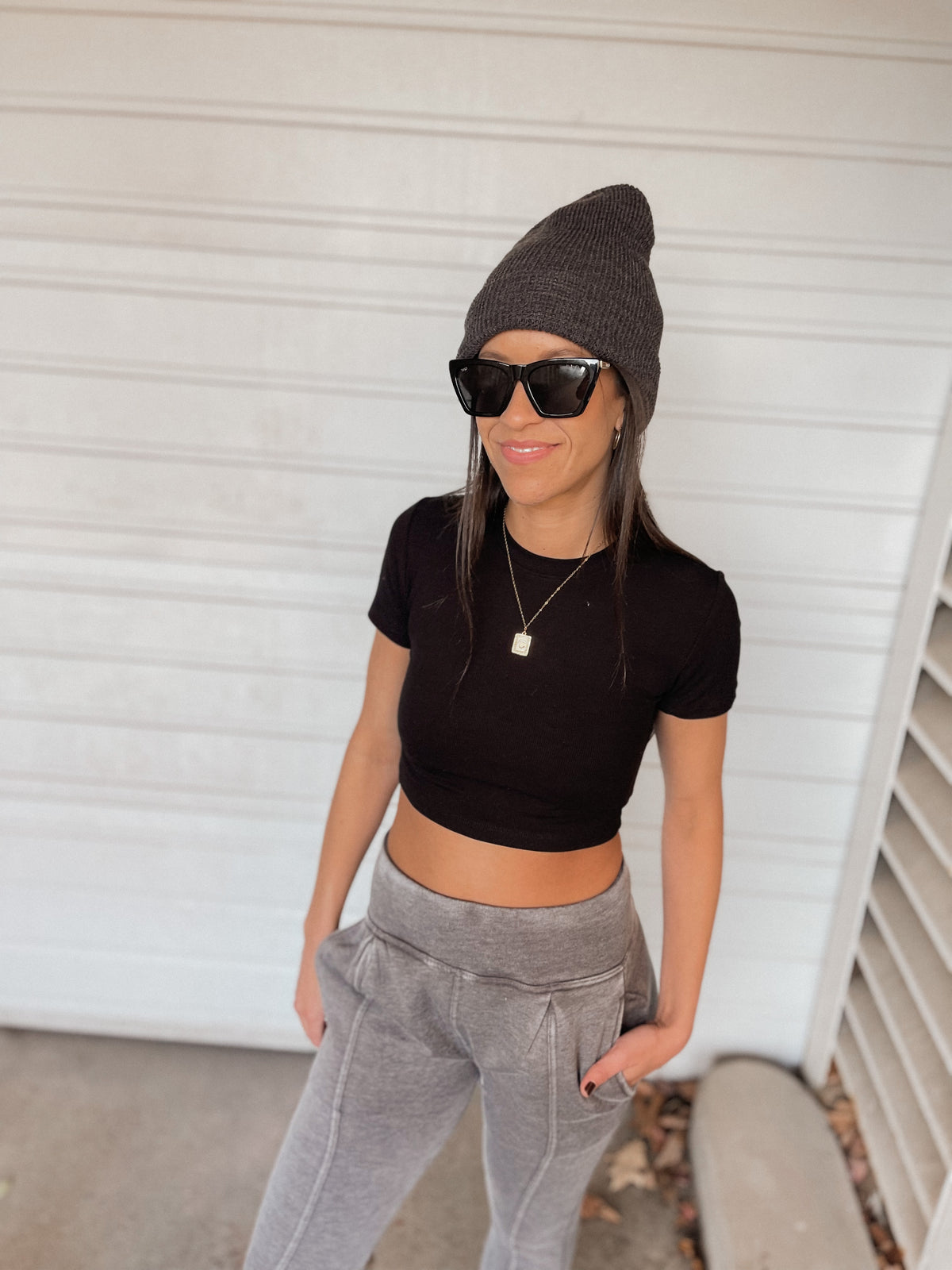 Black Micro-Ribbed Crop Top