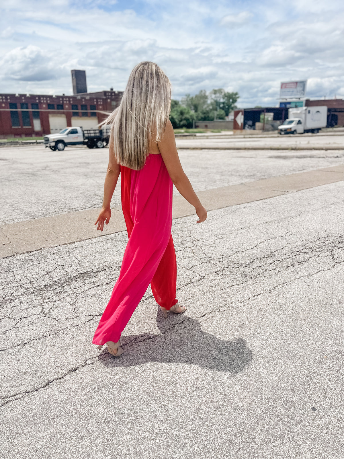 Red & Pink Chiffon Jumpsuit